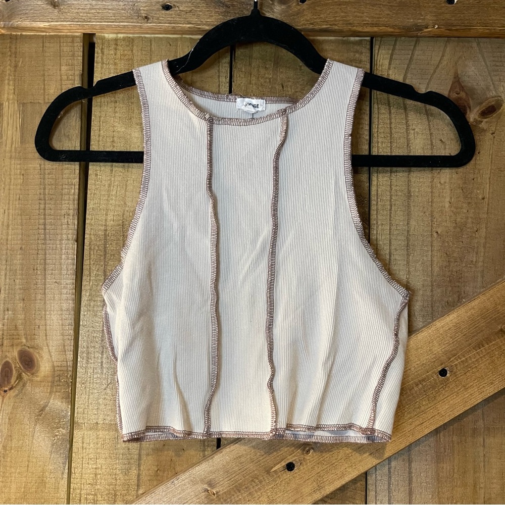 Beige Sleeveless Ribbed Top